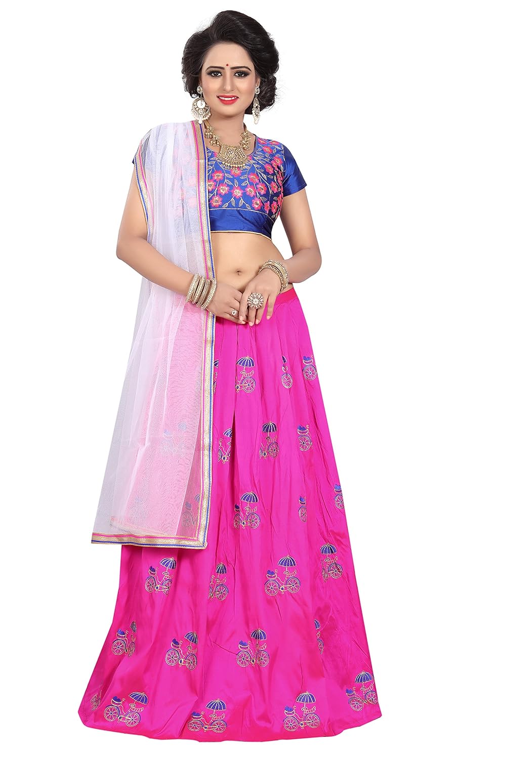 mothercreation women's taffeta silk lehanga choli (new04 _pink_ free size)