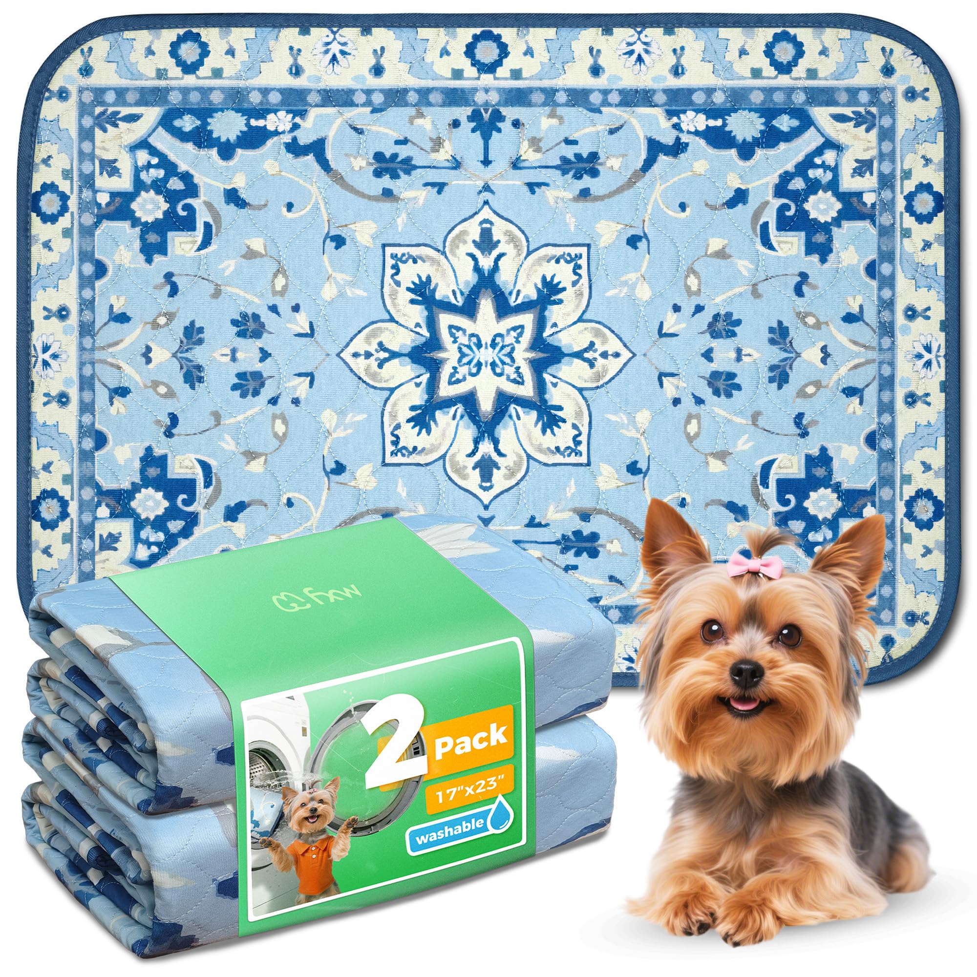 Photo 1 of ***FACTORY SEALED***FXW Washable Pee Pads for Dogs, Puppy Pads with Super Absorbent, Specifically Designed for 24inch Cages, 17" x 23" Rectangle, Boho Blue, 2 Packs