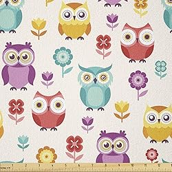 Ambesonne Owls Fabric by The Yard, Lilies Popies
