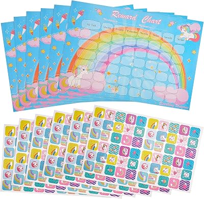 Outus 12 Pc Unicorn Reward Chart Set 360 Stickers Behavior Training for Girls
