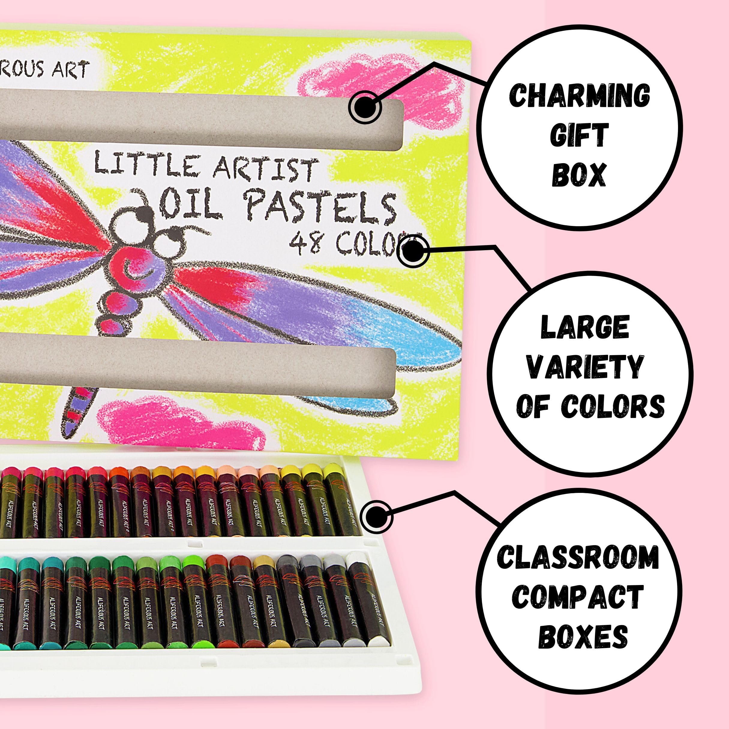 Aliferous Art Oil Pastels for Kids - 48 Color Pastels for Kids - Perfect Classroom Art Supplies - Easy to Blend with Vibrant Colors