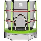 Outsunny 5FT Trampoline for Kids 55" Mini Toddler Toy 3-6 Y | Indoor Outdoor, Enclosure Net, Springless Design, Safety Pad, Steel Frame, Gift for Boys Girls