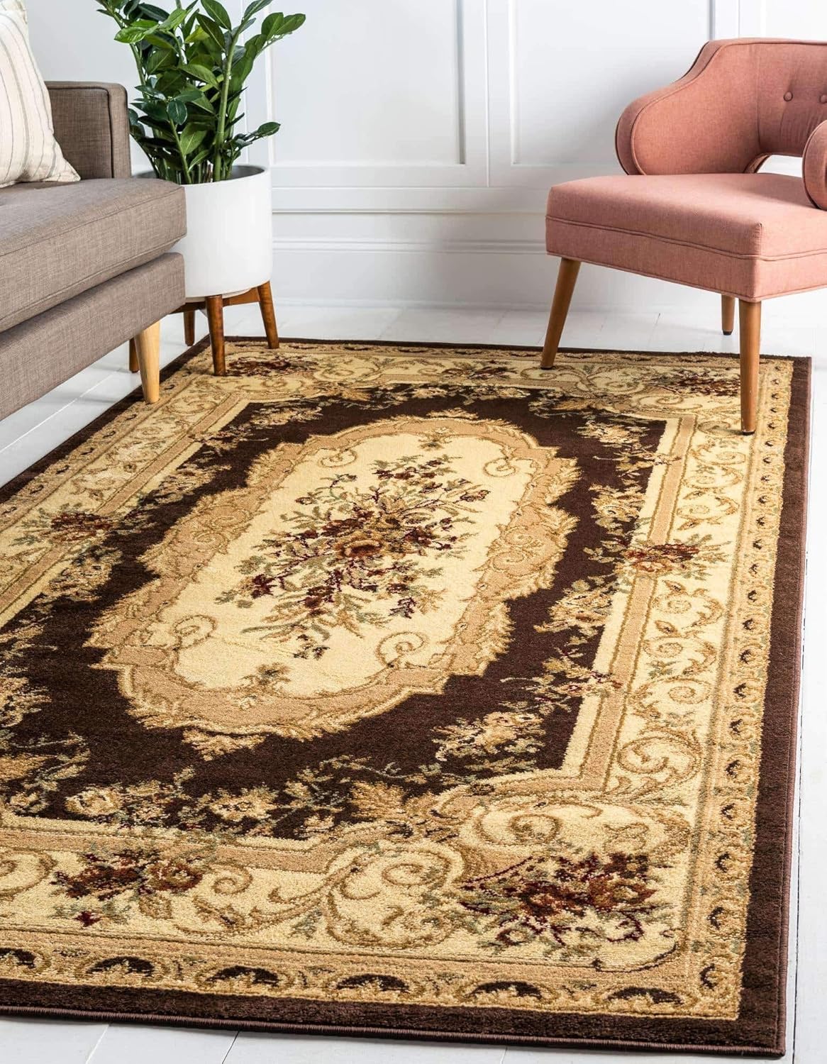 Unique Loom Versailles Collection Traditional Classic Brown Area Rug (5' 0 x 8' 0)