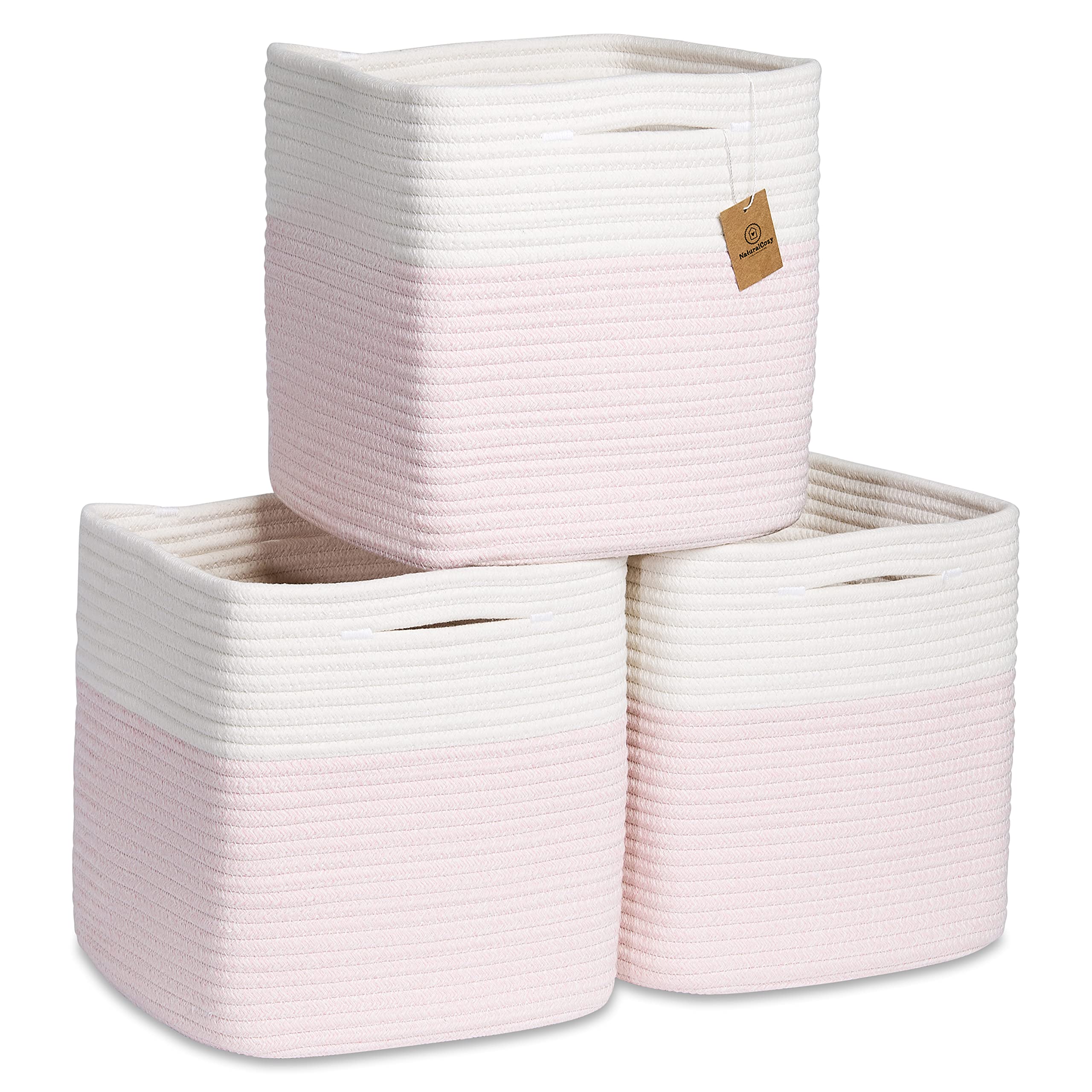 NaturalCozy Storage Cubes 11 Inch Cotton Rope Woven