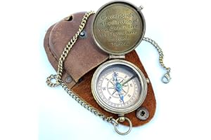 ANTIQUANA Brass Compass Unique Print Go Confidently Quote Compass With Leather Case Antique Brass Compass With Chain A Great Gift Item For Your Loved Ones Hikers And Traveler By