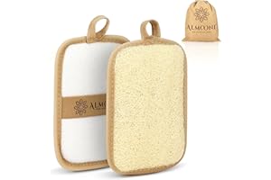 Almooni Premium Egyptian Exfoliating Loofah Pad Body Scrubber - Rectangular loofa Shape - Made with Natural Egyptian Shower lufa Sponge That Gets You Clean, Not Just Spreading Soap (2 Pack)