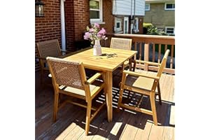 Sophia & William 5-Piece Patio Outdoor Dining Set, Rattan Furniture Set of 4 Rattan Chairs and 1 Acacia Wood Square Table for Yard, Garden, Porch and Poolside