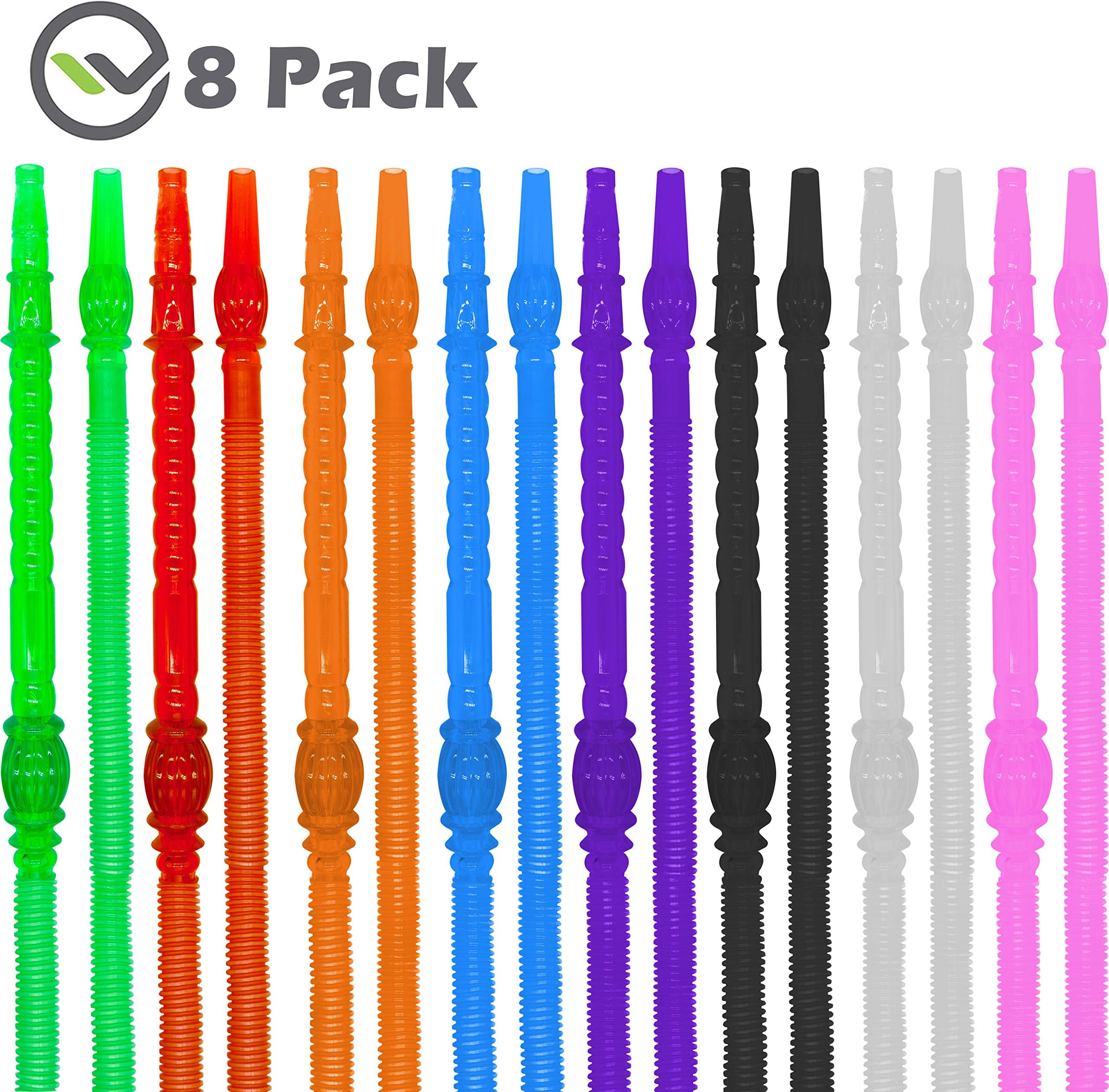 Hookah Hose 8 Pack Accessories Supplies Set Disposable Plastic Hoses Elastic Washable Various Colors Long Handle 70 Inches