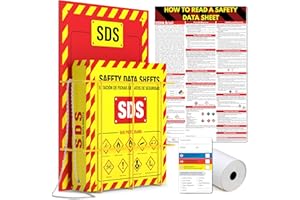 VIVLLY MSDS Wall Station with 3” SDS Binder & Wire Rack, OSHA/GHS Safety Data Sheet Station, Bilingual Labels, Display Sign, Chain & Mounting Hardware