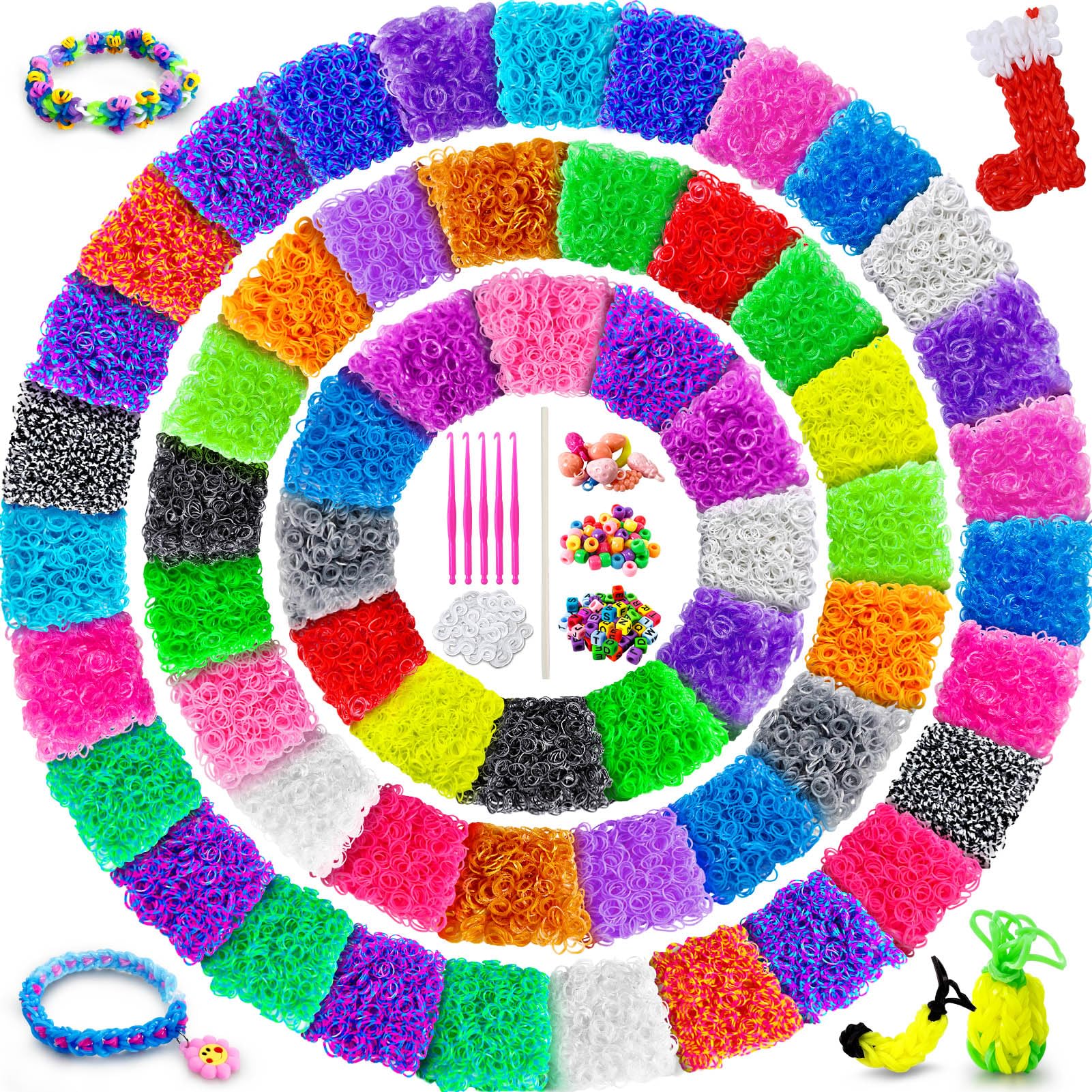 ROSHUKG 60 Colours Rubber Bands Refill Kit, 12300 Loom Bands Kit for Kids Weaving DIY Crafting Gift with S-Clips, Glow in The Dark Rubber Band