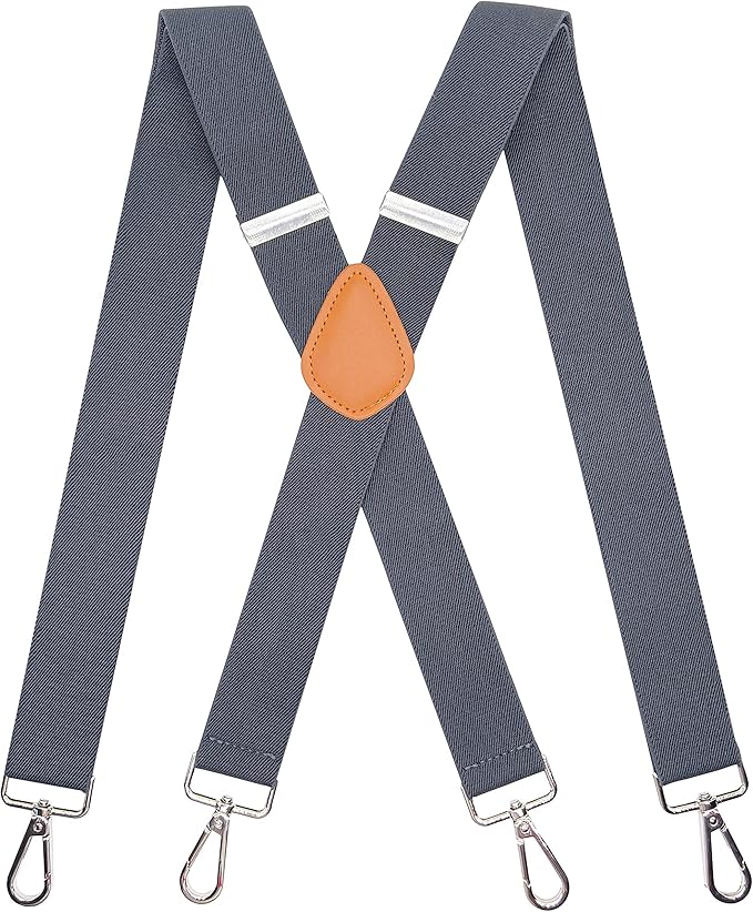 MENDENG Mens Suspenders Silver Swivel Hook Adjustable Heavy Duty Brace