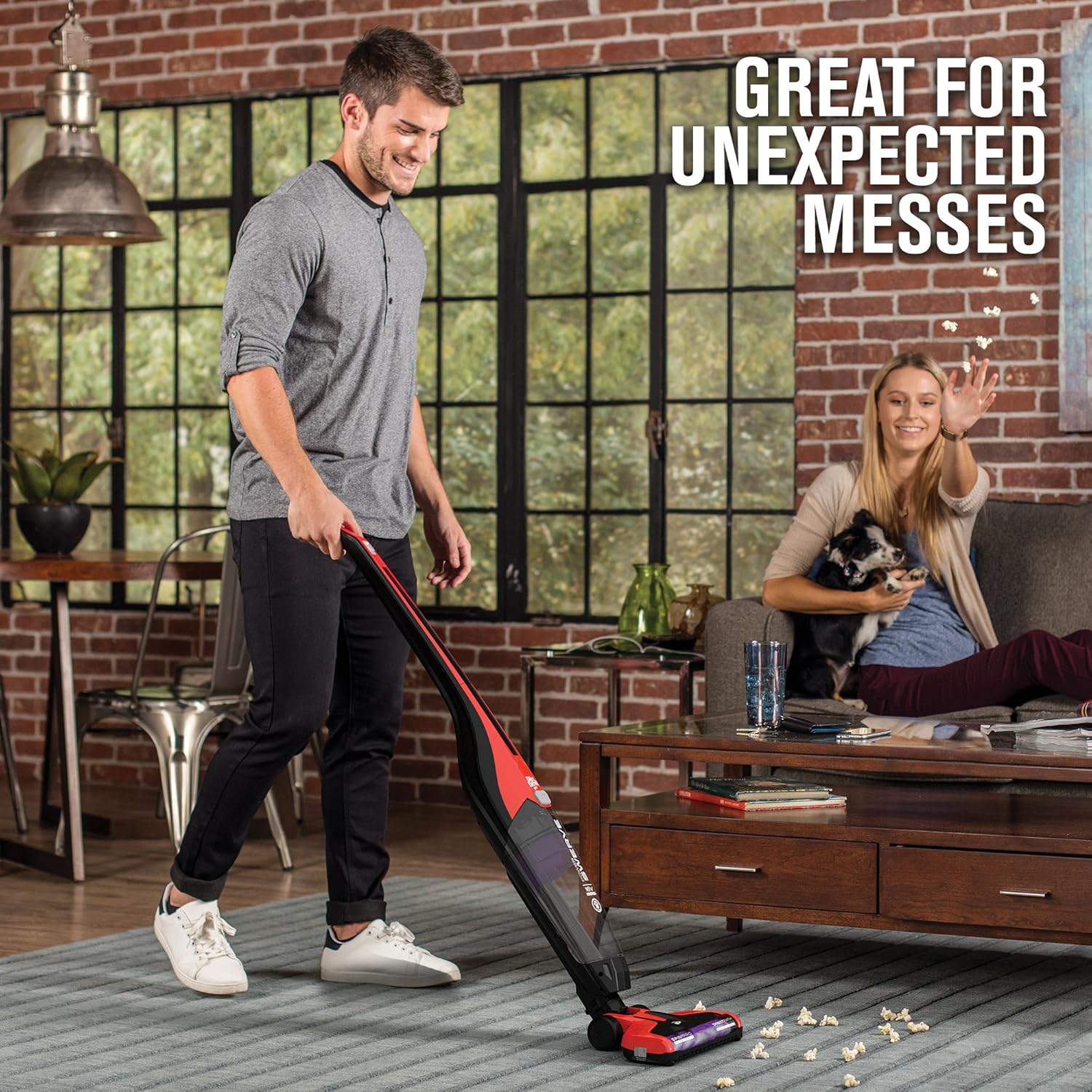 Dirt Devil Power Swerve Pet, Lightweight Cordless Stick Upright Vacuum Cleaner, For Carpet and Hard Floors, BD22052, Red -