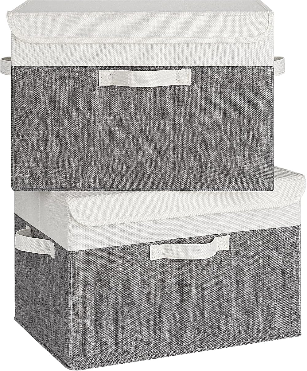 GRANNY SAYS Cloth Storage Boxes with Lids Pack of 2 Large 43x30x29 cm White Grey
