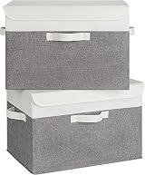 GRANNY SAYS Cloth Storage Boxes with Lids Pack of 2 Large 43x30x29 cm White Grey