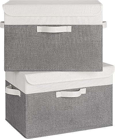GRANNY SAYS Cloth Storage Boxes with Lids Pack of 2 Large 43x30x29 cm White Grey
