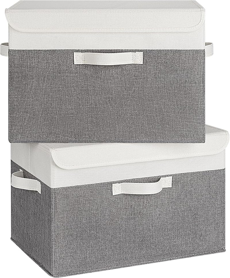 GRANNY SAYS Cloth Storage Boxes with Lids Pack of 2 Large 43x30x29 cm White Grey