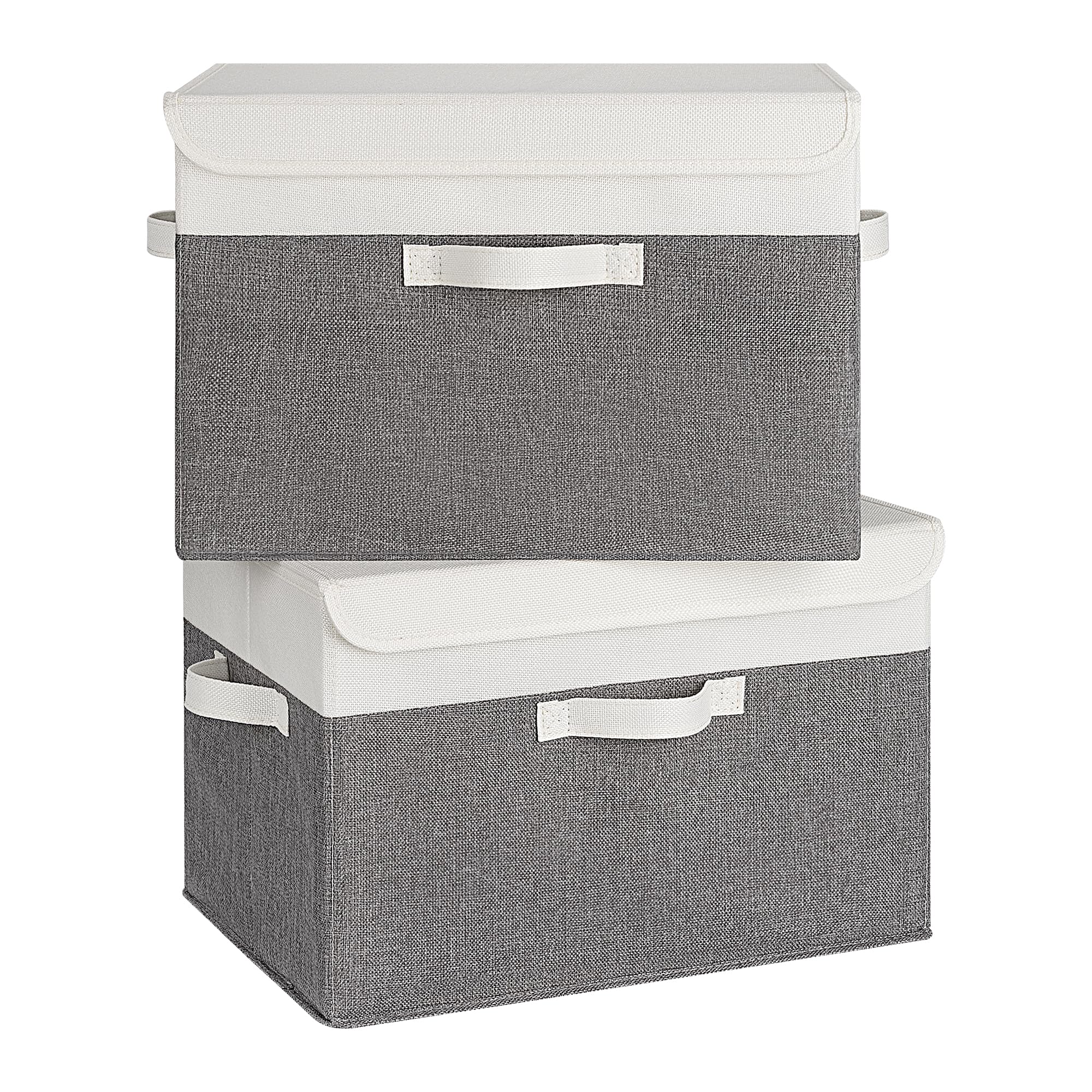 GRANNY SAYS Cloth Storage Boxes with Lids, Pack of 2 Lidded Storage Boxes Large for Shelf Organising, Top of Wardrobe Organisers with Lids Pretty, Closet Space Saving, White&Grey, 43 x 30 x 29 cm