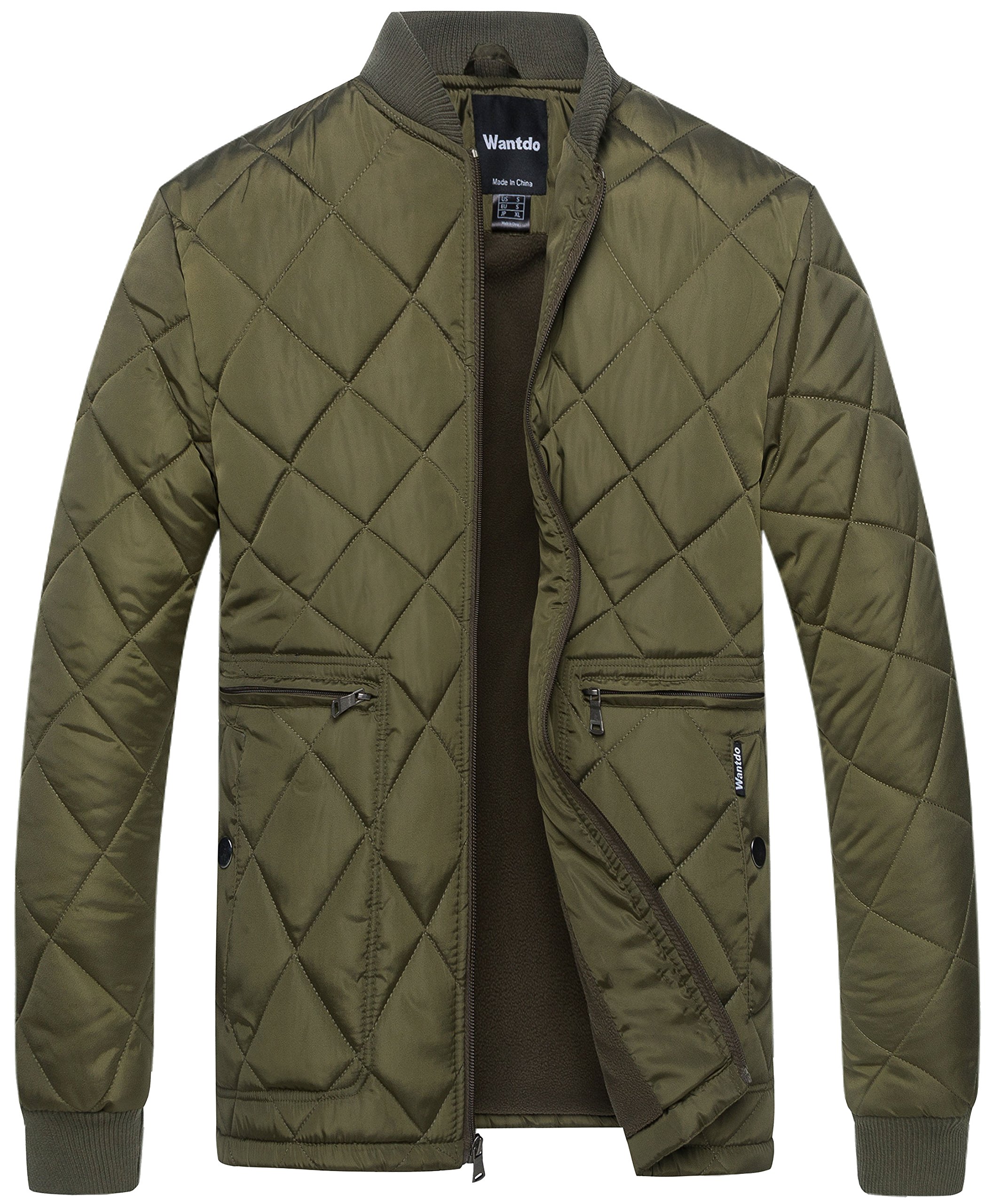 Wantdo Men's Quilted Bomber Jacket Warm Padded Outdoor Diamond Puffer