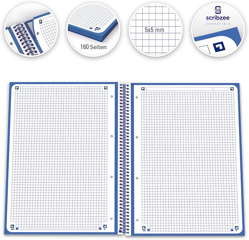 , Cuaderno A4, cuadricula 5x5, tapa extradura, microperforado, libreta A4 Europeanbook 1, color azul oscuro