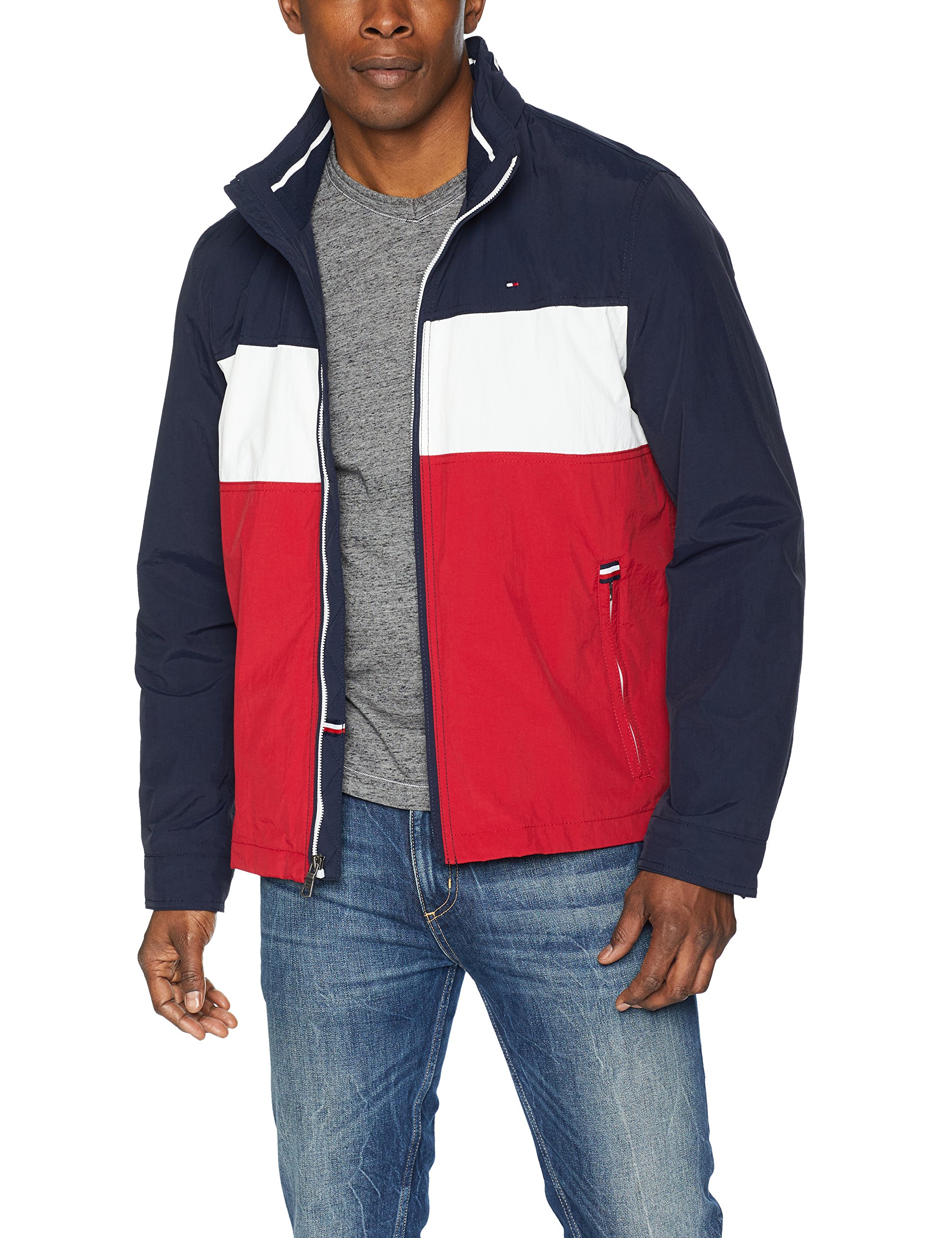 Tommy Hilfiger Men's Stand Collar Lightweight Yachting Jacket, Navy/Ice