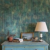 Zeeko Textured Wallpaper Vintage Wallpaper 17.3"x 236" Blue/Teal/Gold Wallpaper Vintage Metallic Wallpaper Modern Wallpaper N