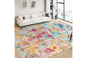 Large Washable Living Room Rug 8x10 Boho Abstract Washable Non-Slip Area Rug Ultra-Thin Soft Accent Carpet for Bedroom Dining