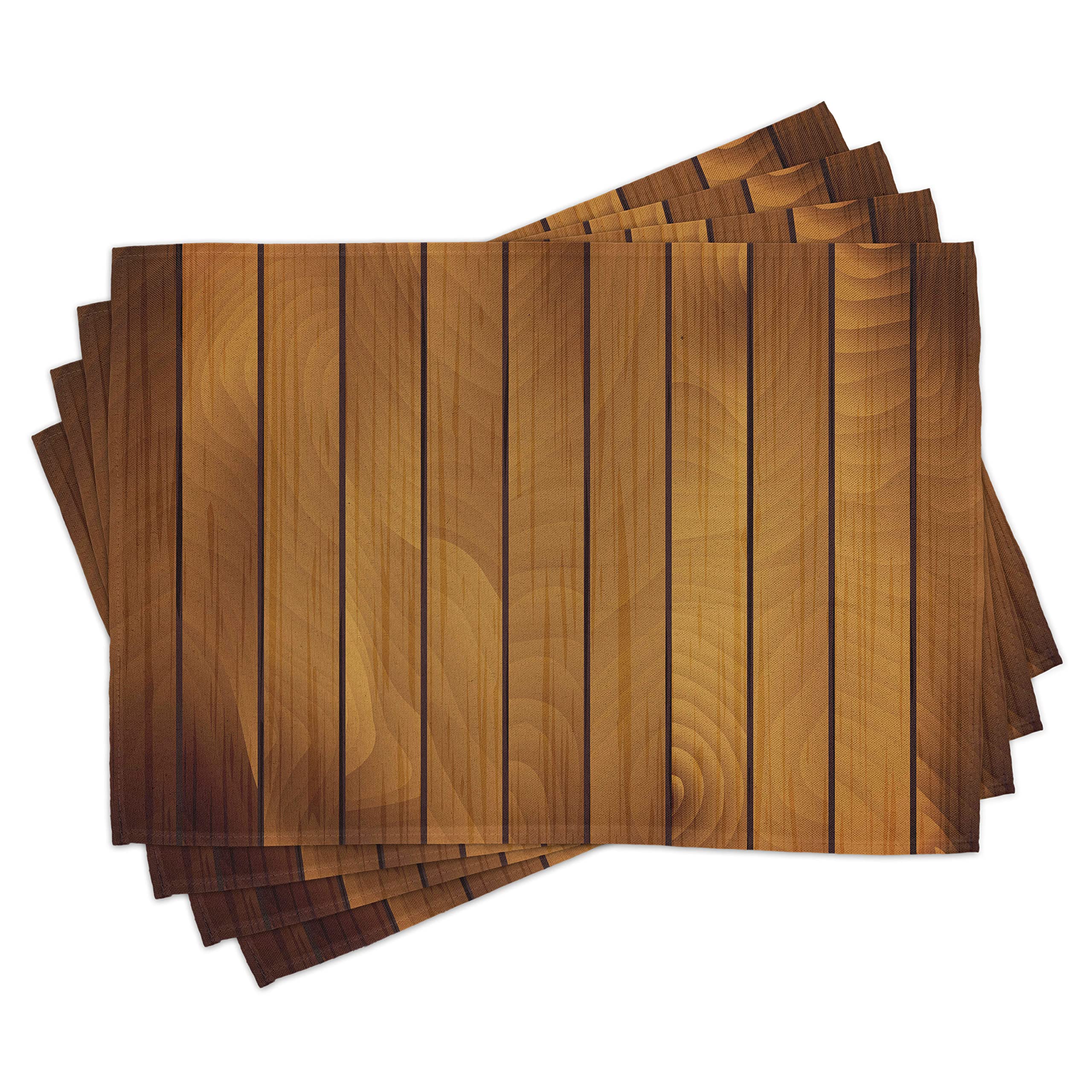 ABAKUHAUS Brown Place Mats Set of 4, Wooden Plank Aged Timber, Washable Fabric Placemats for Dining Room Kitchen Table Decor, Dark Brown Pale Brown