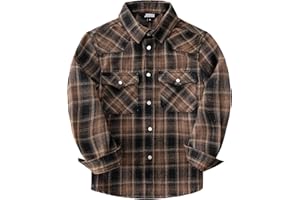 JOGAL Boys Western Shirt Long Sleeve Pearl Snap Plaid Shirts Lightweight Flannel Shirts for Kids 6-14 Years