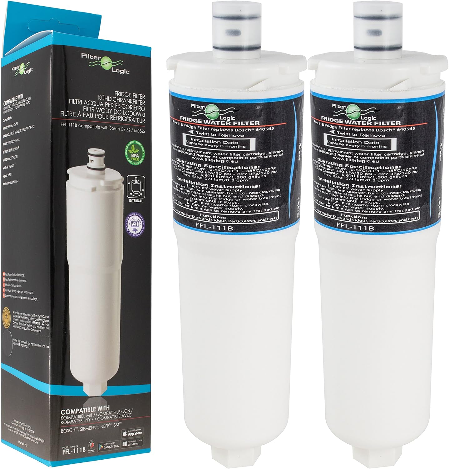 2x FilterLogic FFL-111B Filtro de agua para frigorífico ...