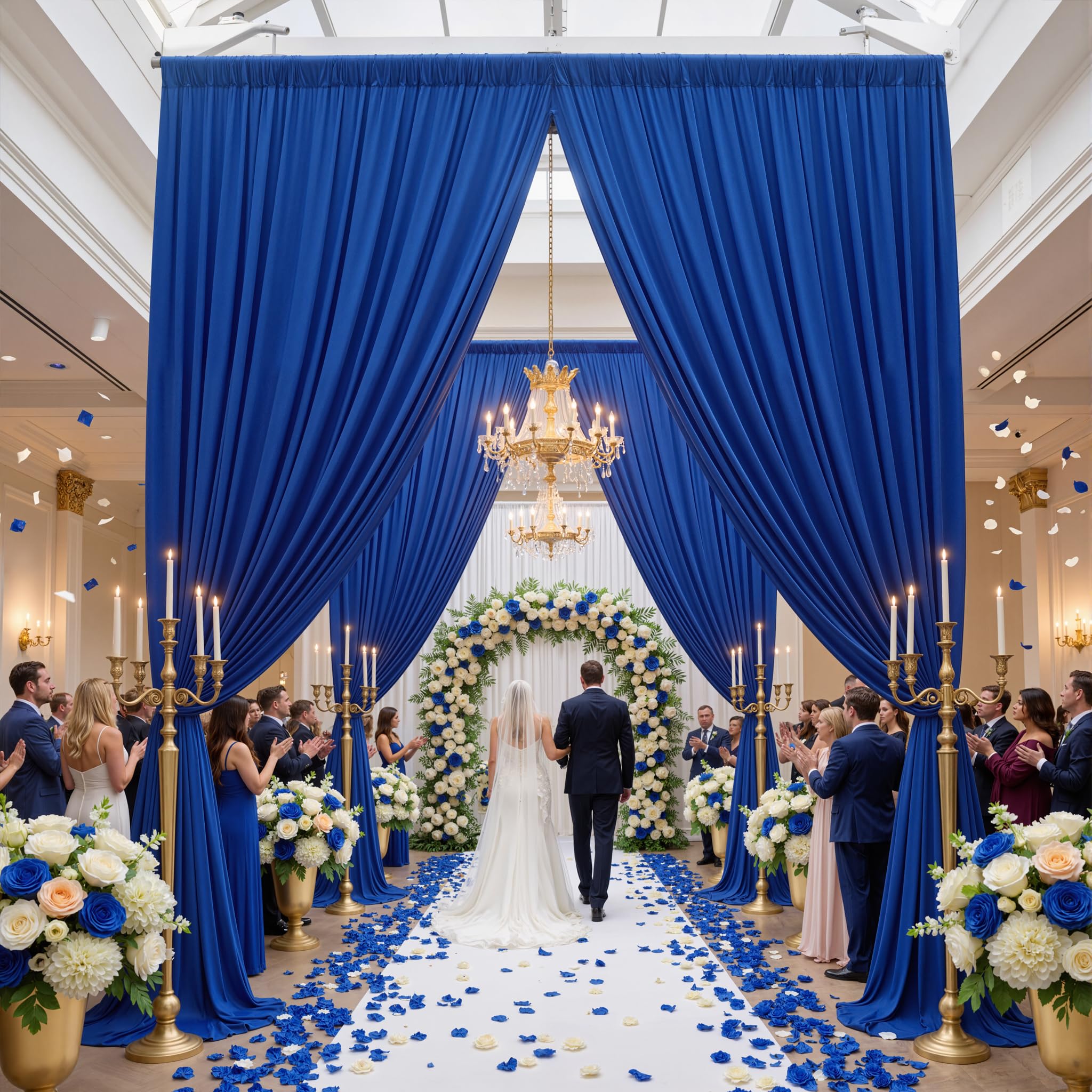 Photo 1 of 20ft×15ft Royal Blue Backdrop Curtain for Wedding Parties, 4 Panels Wrinkle Free 15 FT Long Polyester Photo Backdrop Drapes Back Drop Cloth for Birthday Photography Background