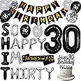 3x Wimpelkette 'Happy 30th Birthday' In Schwarz & Roségold - Je 12 Flaggen, 15,2 X 20,3 Cm