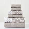 Modern Threads 6 Piece Set, 2 Bath Towels, 2 Hand Towels, 2 Washcloths Yarn Dyed Jacquard/Solid Towel Set Monroe Fawn