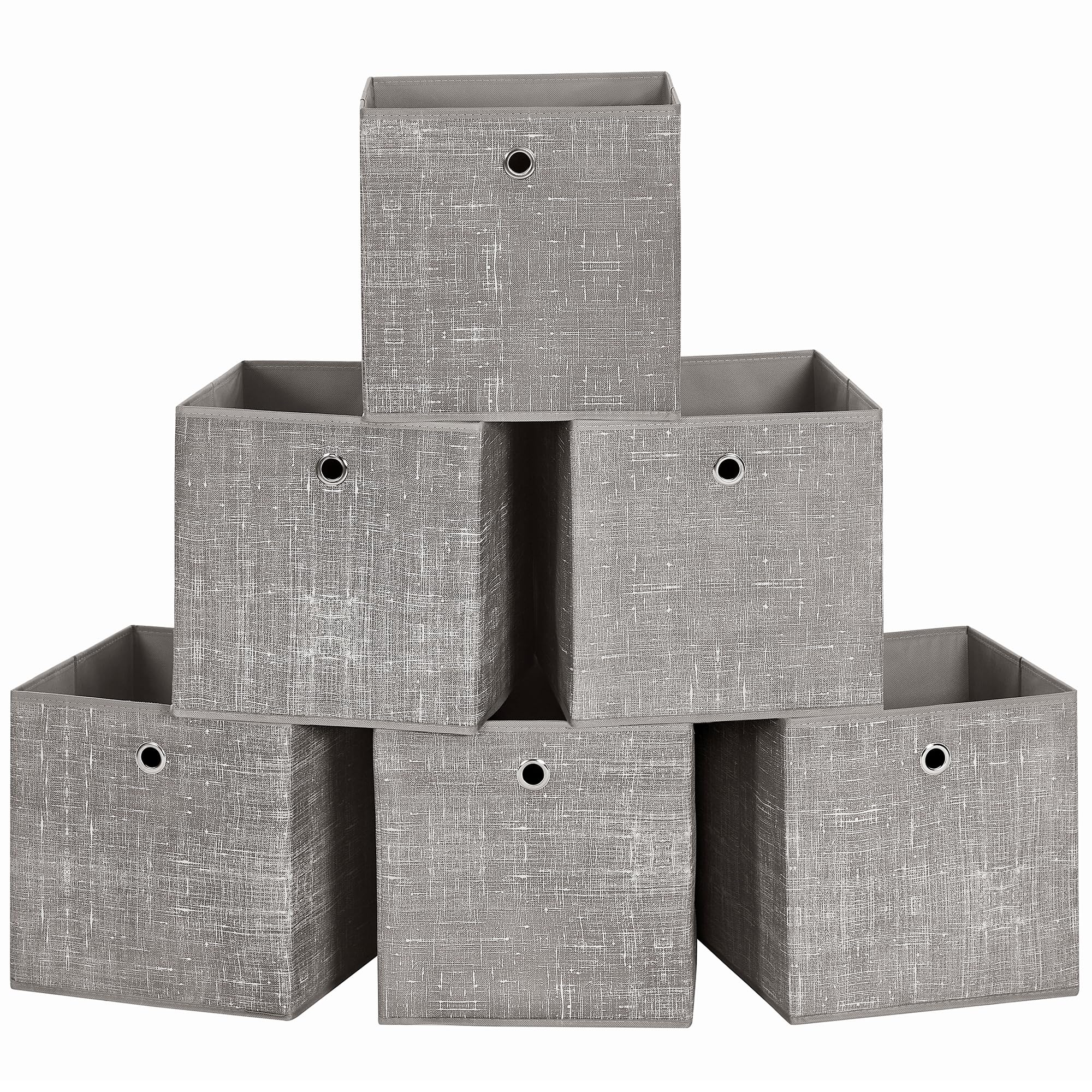 SONGMICS Storage Boxes, Set of 6 Non-Woven Fabric Boxes with Handles, 30 x 30 x 30 cm, Fit Cube Storage Unit, for Shelves, Foldable, Clothes Organisers, Heathered Taupe RFB006K01