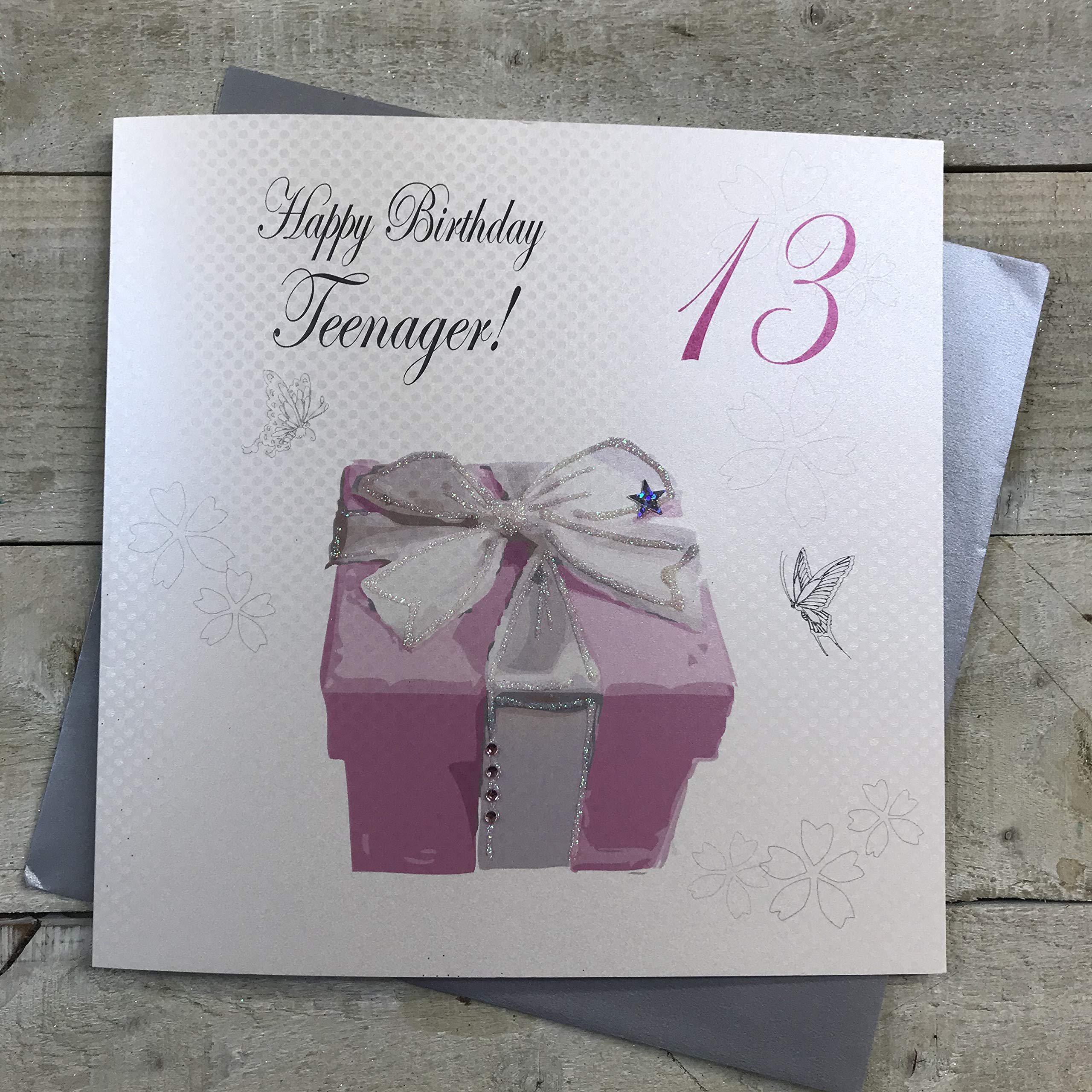 WHITE COTTON CARDS Large Happy Birthday Teenager 13" Handmade Card, XPB13