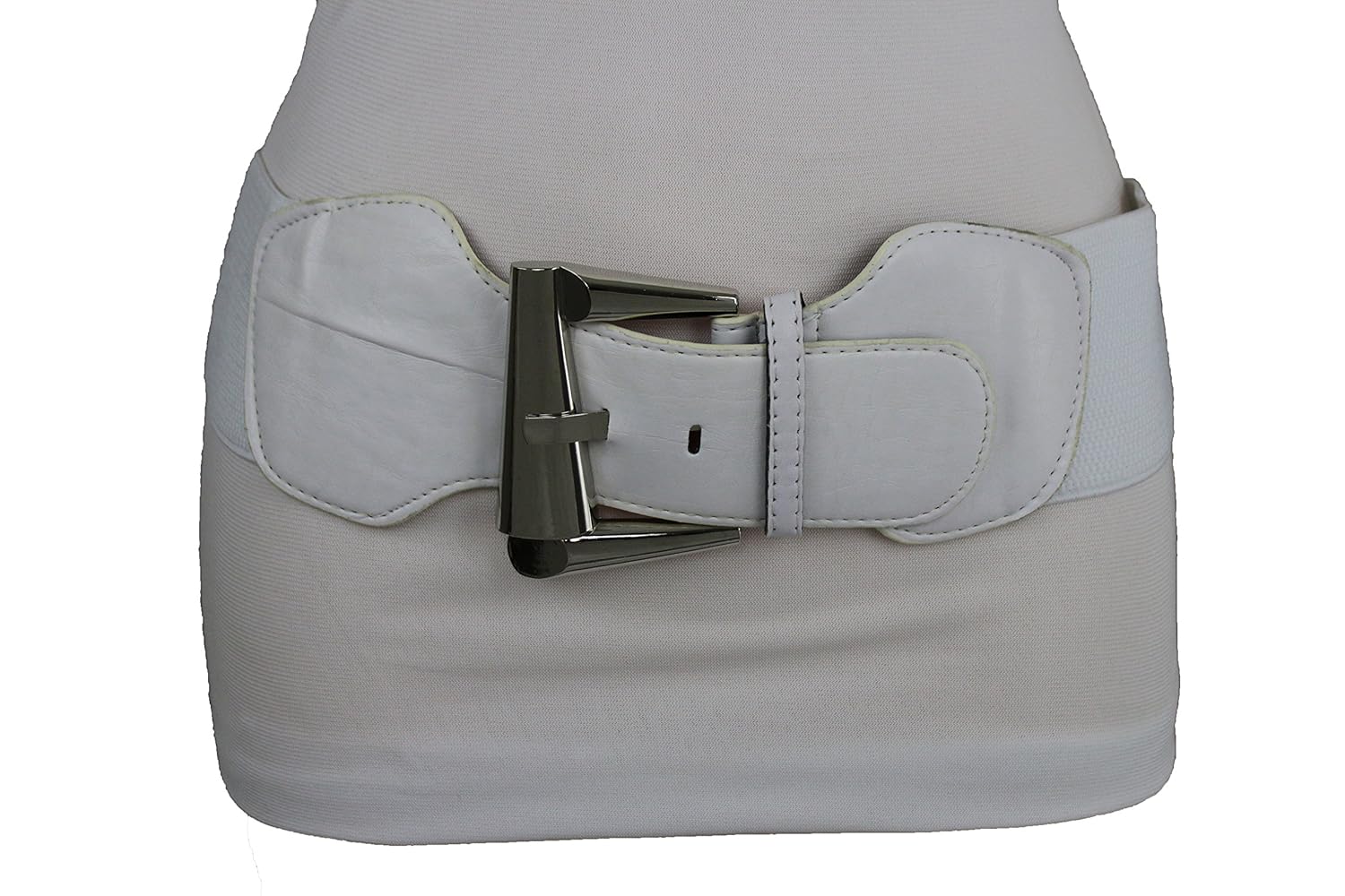 TFJ Women Fashion Elastic Belt High Waist Hip Silver Metal Buckle S M L