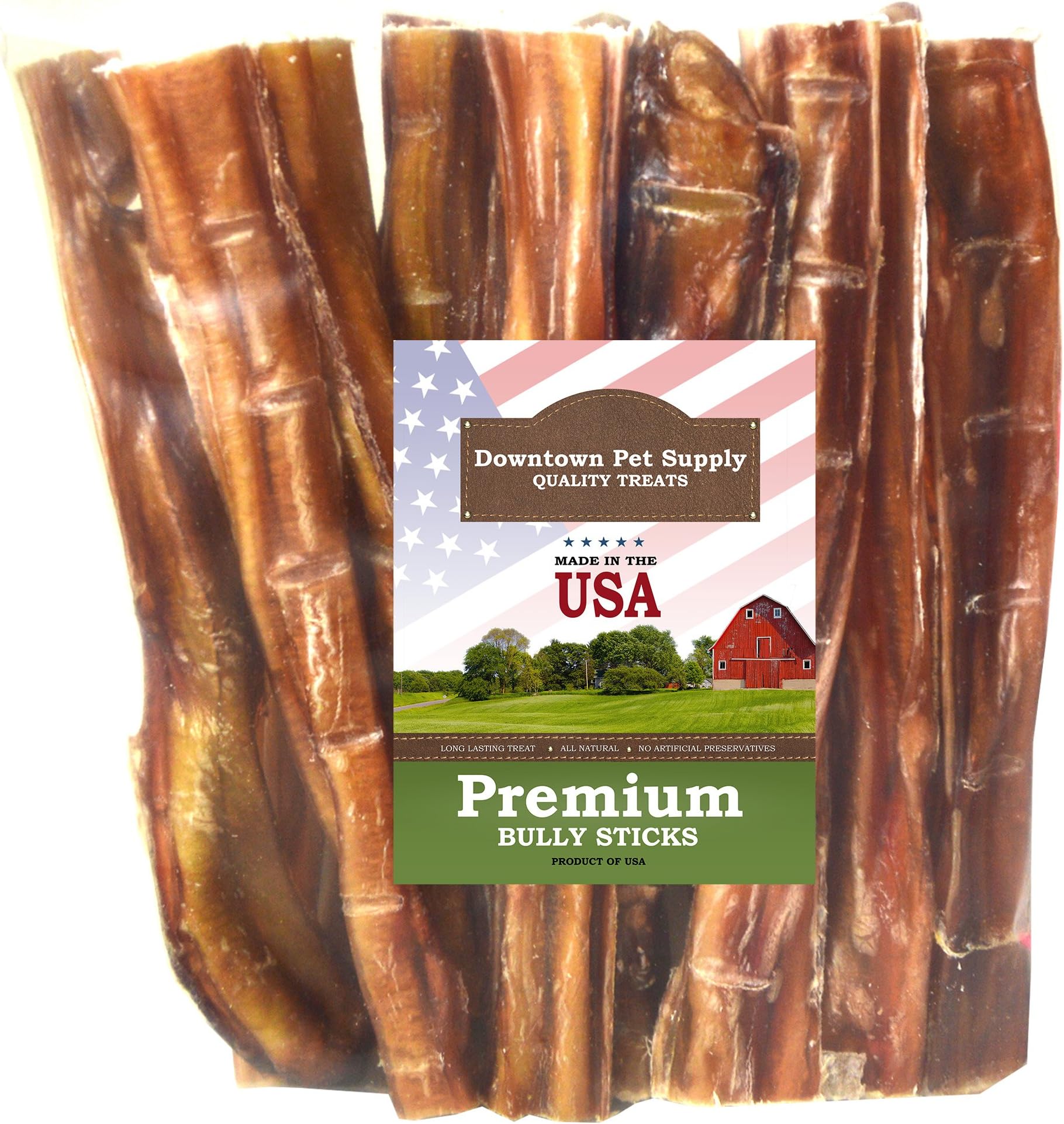 Downtown Pet Supply USA Sourced 6 inch 100 Pack of Bully Sticks for Medium Dogs & Large Dogs, Single Ingredient Rawhide-Free Long Lasting Bully Sticks for Large Dogs-Bullsticks for Bully Stick Holder