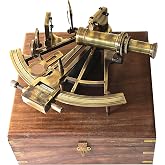 Antique German Working Model Brass Sextant Marine Sea Collectible Nautical Telescope Navigational Instrument with Compass and Telescope Home &amp; Office Decor