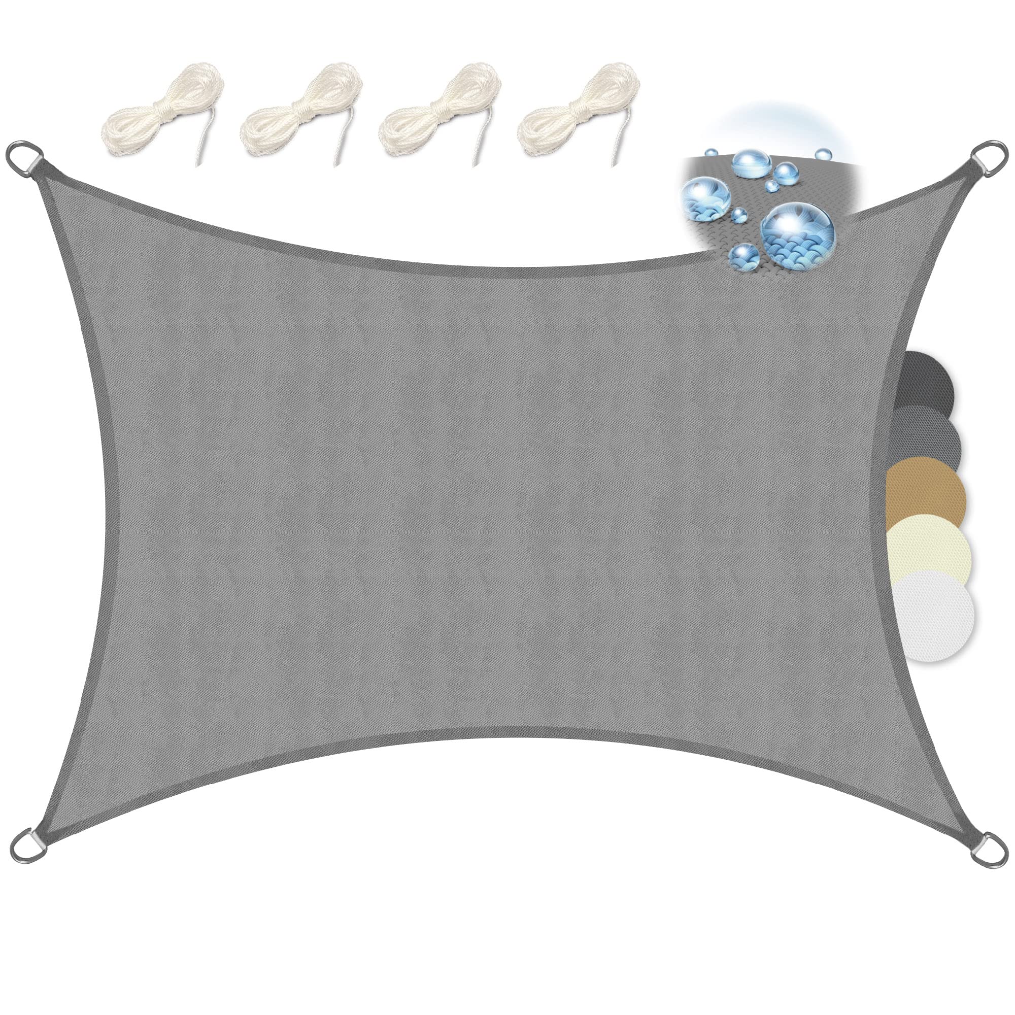 Sol Royal Rectangular Sun Shade Sail 4x3 m PES Breathable & UV-light resistant Sun Shades for Garden Sail Canopy Waterproof Terrace Balcony & Pool - 400x300 cm Grey - SolVision PS9