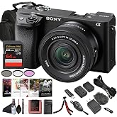 Sony Alpha a6400 Camera with 16-50mm Lens &amp; Photo Software Bundle | For Photography &amp; Video | 4K Video | Real-Time Eye AF | 24.2 MP APS-C | Digital Camera + 64GB Memory Card + Battery