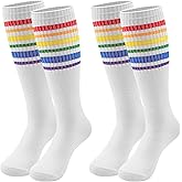 SPTRAMLE Girls Socks, 2 Pairs Girls Knee High Socks Rainbow Colorful Striped Thigh Highs Socks for Girls Kids Aged 1-16