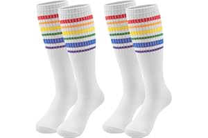 2 Pairs Girls Socks, Girls Knee High Socks Rainbow Colorful Striped Thigh Highs Socks for Girls Kids Aged 1-16