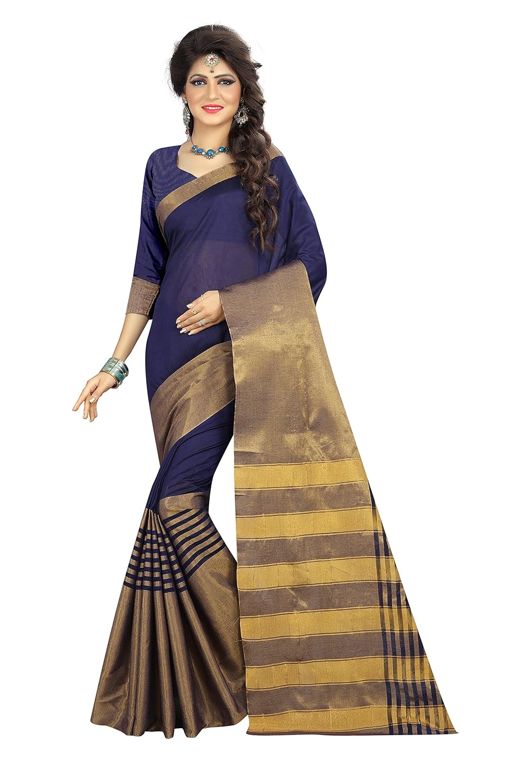 perfectblue women's cotton silk saree with blouse piece (anja9aivariation)