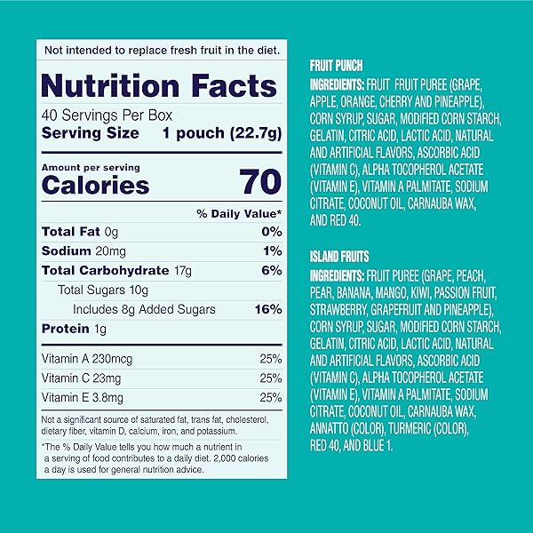 WELCH’S FRUIT SNACKS, FRUIT PUNCH & ISLAND FRUITS, INDIVIDUAL SINGLE SERVE BAGS, 0.8 OZ (PACK OF 40)