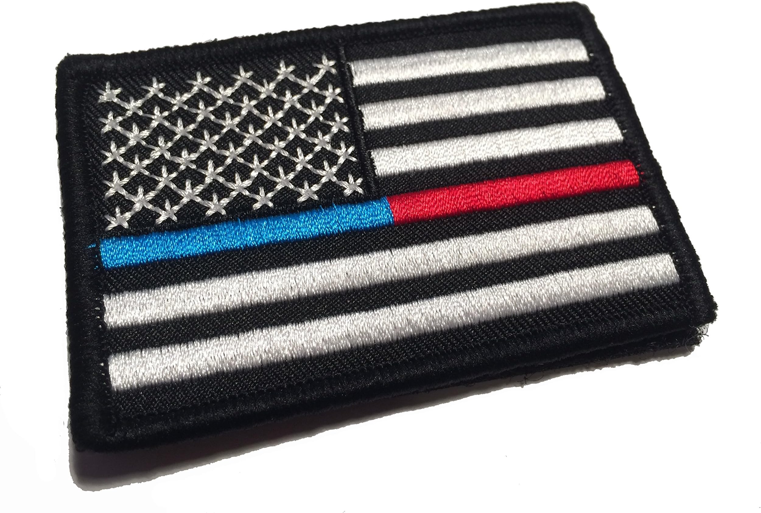 2x3" Thin Red and Blue Line Hook/Loop Patch United States Flag Tactical Firefighter EMT Paramedics