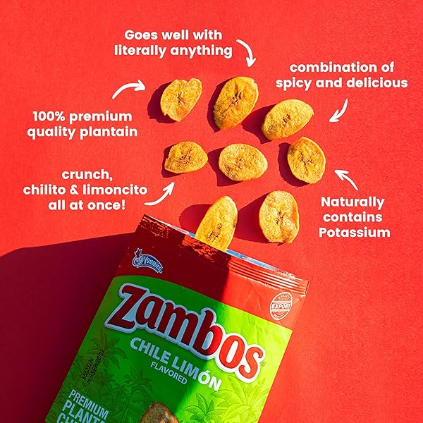ZAMBOS CHILE LIMÓN PLANTAIN CHIPS, 2.47 OZ – CRUNCHY SNACK, GLUTEN FREE – BOLD CHILI LIME FLAVOR – (PACK OF 8)