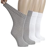 Hugh Ugoli Women's Cotton Diabetic Crew Socks, Wide, Thin, Loose Fit and Stretchy, Seamless Toe & Non-Binding Top, 4-8 Pairs