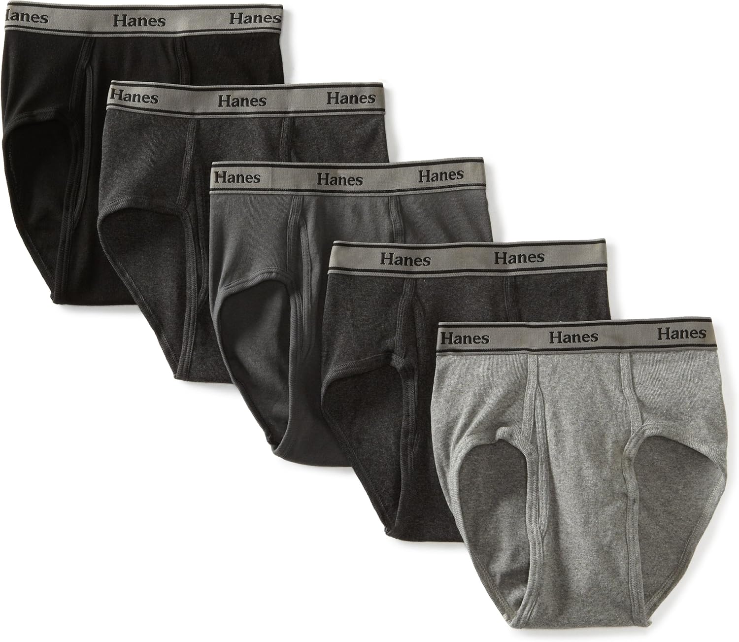 Hanes Men's 5Pack Midrise Brief, Black/Grey Assorted, Medium at