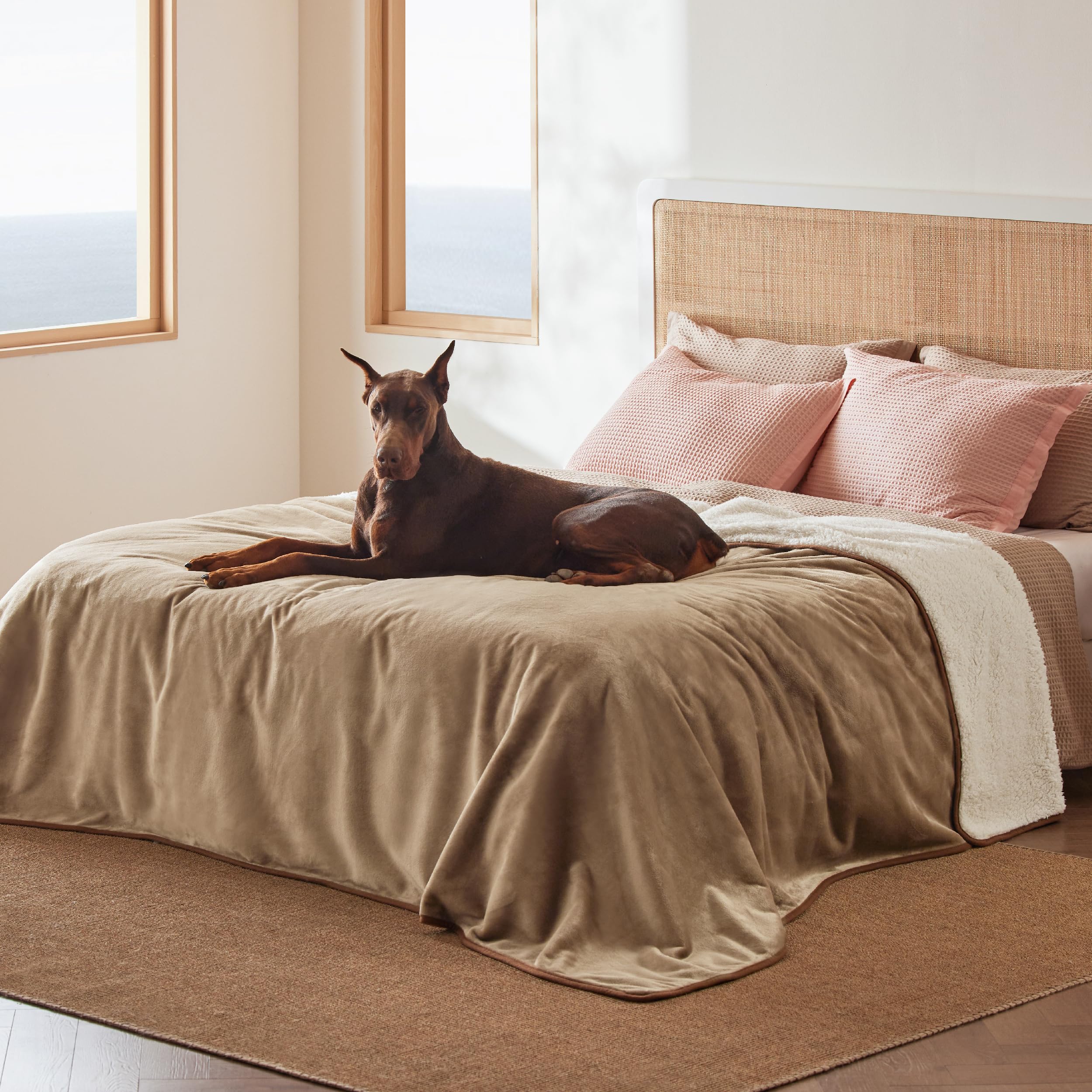 Photo 1 of Bedsure Waterproof Blanket for Bed - Sherpa Fleece Waterproof Dog Blankets for Large Dogs, Pet Blankets for Bed/Couch/Dog Crate, Soft Plush Reversible Furniture Protector, King Size, 108"x86", Camel