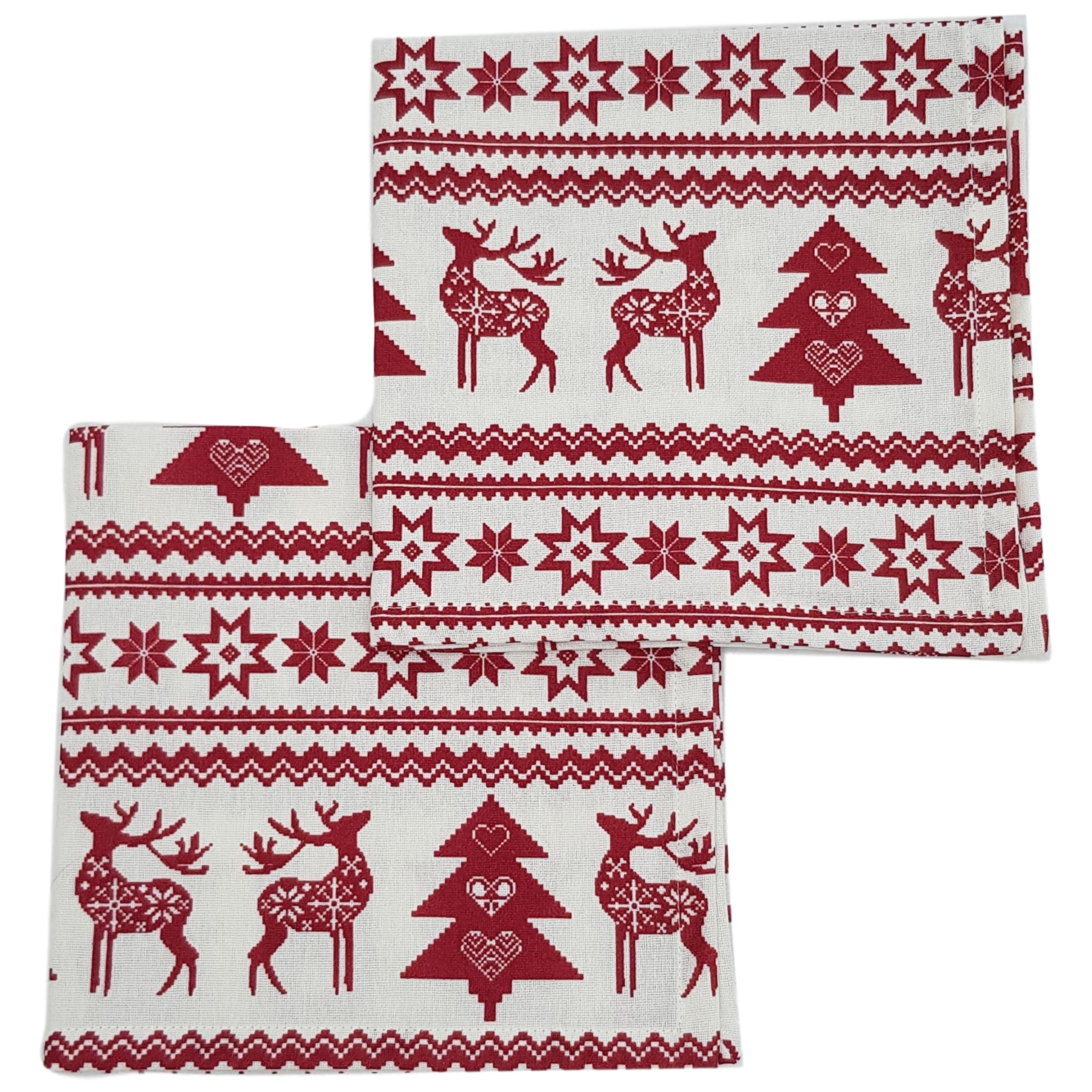 Christmas Napkin - Cotton Napkins for Christmas-Themed Dining Table Setting & Silverware - Nordic Red Reindeer Napkins - Ragged Rose Gift Wrapped Cloth Napkins Set of 4-40 cm x 40 cm