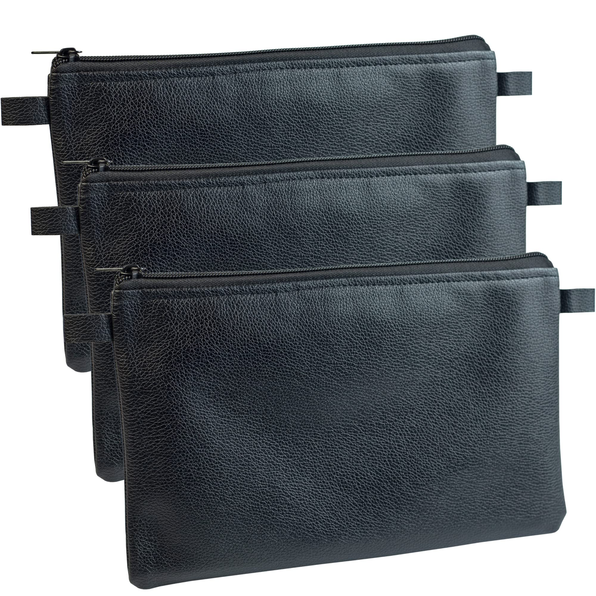 effektivo Set of 3 Wallets, Wallet, Bank Bag, Bank Folder, Document Bag with Zip, Pen Bag, Cosmetic Bag, Black
